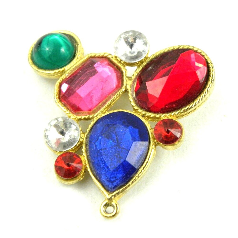 Vintage Abstract Art Brooch Pin Multicolor Glass Gold Tone Geometric